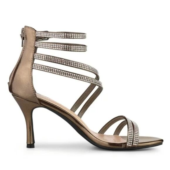 CHRISTIAN SIRIANO WOMEN'S PU ANKLE STRAP OPEN TOE RHINESTONE  HEELS SANDALS - Picture 14 of 14